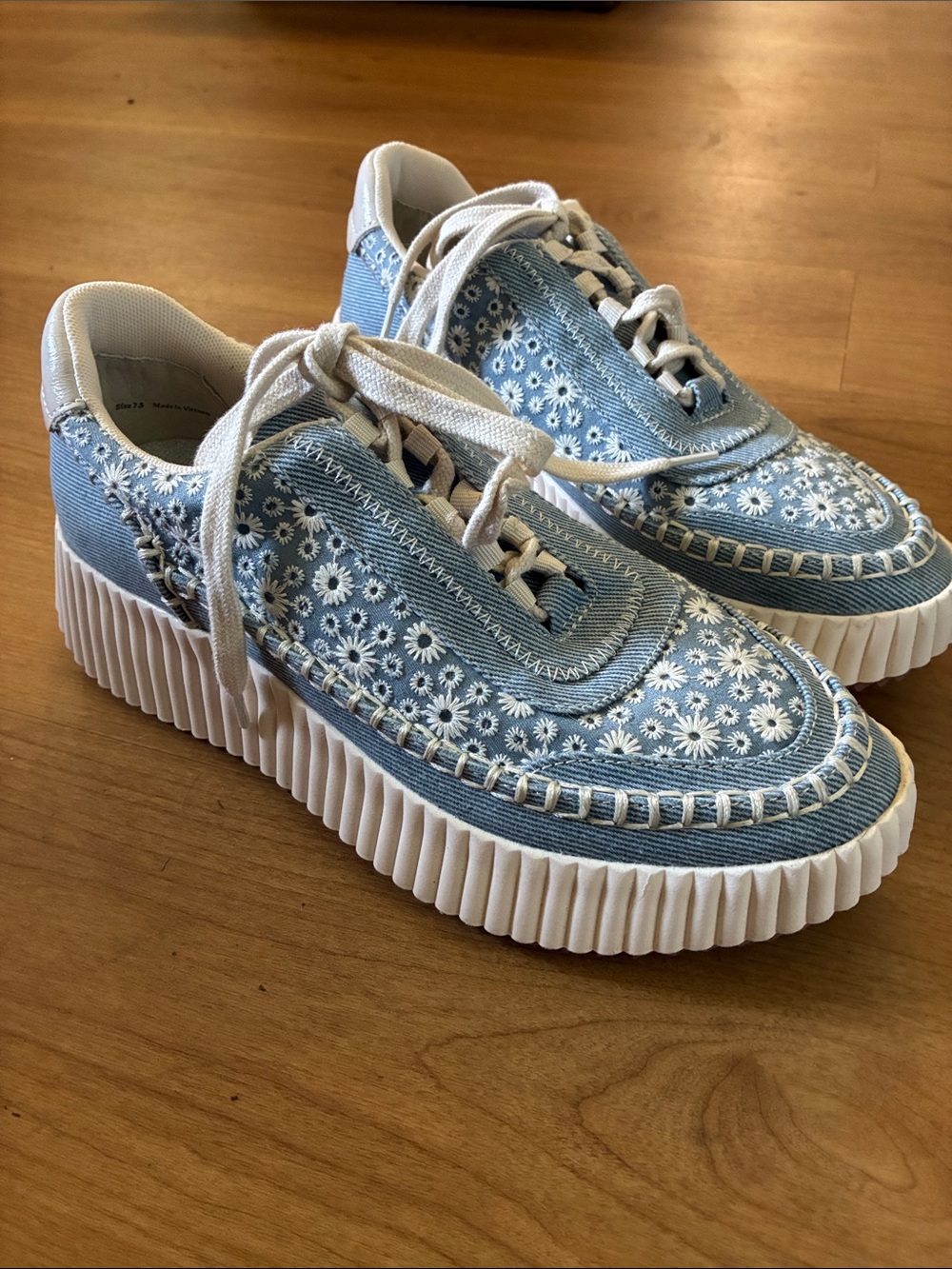 Dolce Vita Light Blue and White Floral Platform Sneakers
